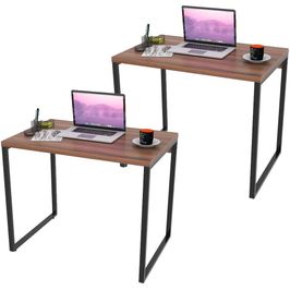 Kit 02 Mesas Para Escritório Home Office Estilo Industrial Form C01 90 cm Nogal - Lyam Decor