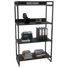 Estante Multiuso 4 Prateleiras Escritório Estilo Industrial Form C01 146x80 cm Preto Onix - Lyam Decor