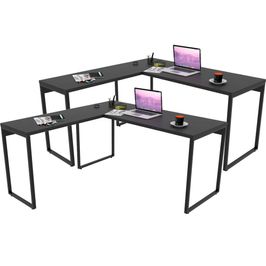 Kit 02 Mesas Para Escritório Home Office Estilo Industrial em L Form C01 150x150 Preto Onix - Lyam Decor