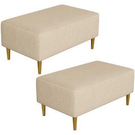 Kit 02 Puffs Decorativos Sala de Estar Cléo W01 Pés Palito 90 cm Linho Bege Escuro - Lyam Decor