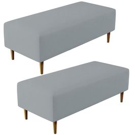 Kit 02 Puffs Decorativos Sala de Estar Bali W01 Pés Palito 120x50 cm Suede Cinza - Lyam Decor