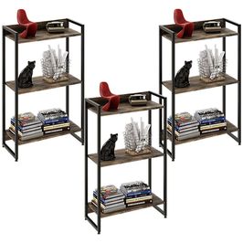 Kit 3 Estantes Multiuso Industrial 3 Prateleiras Areta 104x60cm C01 Carvalho Dark - Lyam Decor