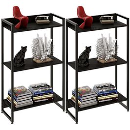 Kit 2 Estantes Multiuso Escritório Industrial 3 Prateleiras Areta 104x60cm C01 Onix - Lyam Decor