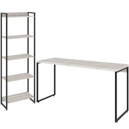 Kit Escritório Estante Areta 5 Prateleiras com Mesa Industrial Aspen 150cm C01 Snow - Lyam Decor