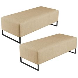 Kit 02 Puffs Decorativo Sala de Estar Bali W01 Base Ferro 120x50 cm Linho Bege Escuro - Lyam Decor