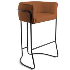 Banqueta Decorativa Fixa Base de Aço Preto Betina D02 Veludo Telha C-262 - Lyam Decor