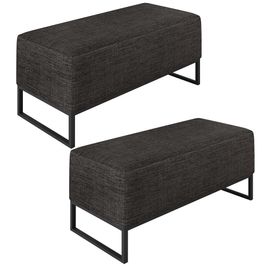 Kit 02 Puffs Decorativo Para Sala de Estar Cléo W01 Base de Ferro 90 cm Linho Chumbo - Lyam Decor