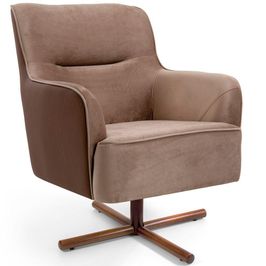 Poltrona Decorativa Base X Giratória Isabella D02 Veludo Importado Bege Escuro C-68 -Lyam Decor
