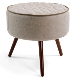 Puff Decorativo Redondo Nina D02 Tressê Bege Pés Palito Rústico D-470 - Lyam Decor