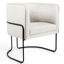 Poltrona Decorativa Fixa Base de Aço Preto Betina D02 Linho Creme A-48 - Lyam Decor