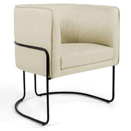 Poltrona Decorativa Fixa Base de Aço Preto Betina D02 Linho Bege C-129 - Lyam Decor