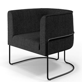 Poltrona Decorativa Fixa Base de Aço Preto Betina D02 Linho Chumbo D-465 - Lyam Decor