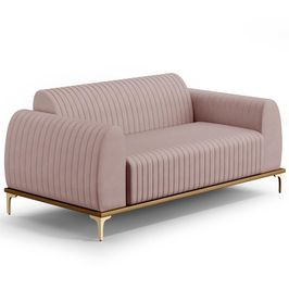 Sofá 2 Lugares Para Sala de Estar Molino 150 cm D02 Pés D'Ouro Veludo Rosê C-305 - Lyam Decor