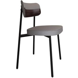 Cadeira Estofada Para Sala de Jantar Astrid Preto C01 Linho Cinza Courino Café - Lyam Decor