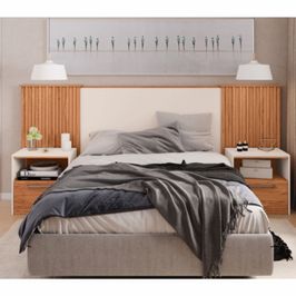 Cabeceira Caemmun Lucius P/Cama de Casal C/Mesa De Cabeceira | Freijo/Off White (S/V)