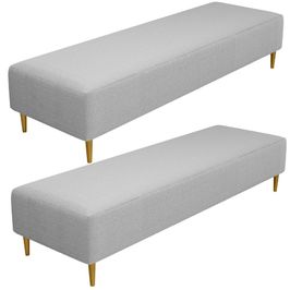 Kit 02 Puffs Decorativo Sala de Estar Bali W01 Pés Palito 210x60cm Bouclê Cinza - Lyam Decor