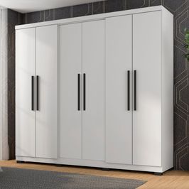 Guarda-Roupa Casal Diamante 6 Portas e 4 Gavetas Araplac | Branco brilho