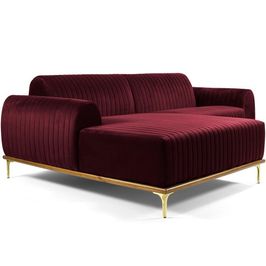 Sofá 6 Lugares com Chaise Esquerdo Para Sala Molino 350cm D02 Veludo Marsala C-278 - Lyam Decor