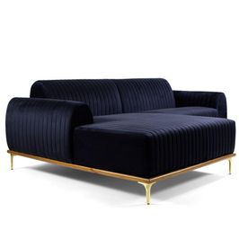 Sofá 4 Lugares com Chaise Esquerdo Para Sala Molino 255cm D02 Veludo Azul Marinho C-287 - Lyam Decor