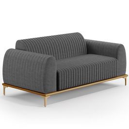 Sofá 3 Lugares Para Sala De Estar Molino 210 Cm D02 Pés D'ouro Linho Cinza Escuro A-420 - Lyam Decor