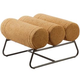 Puff Decorativo Para Sala Living Base Aço Titânio Volvere C06 Prime Bouclê Mostarda - Lyam Decor
