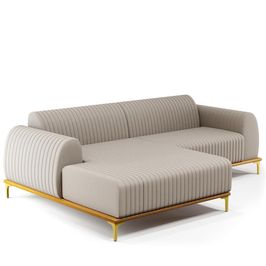 Sofá 6 Lugares com Chaise Esquerdo Para Sala de Estar Molino 350cm D02 Linho Bege C-107 - Lyam Decor