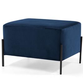 Puff Retangular Decorativo Status 60x45 D02 Pés de Aço Veludo Azul Oxford C-304 - Lyam Decor