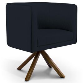 Poltrona Decorativa Base Giratória de Madeira Betina D02 Veludo Preto C-300 - Lyam Decor