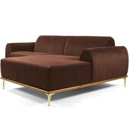 Sofá 5 Lugares com Chaise Direito Para Sala Molino 320 cm D02 Veludo Marrom C-276 - Lyam Decor
