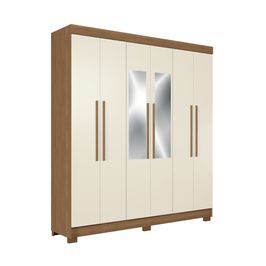 Guarda Roupa Casal 194,40cm 6 Portas 2 Gavetas Com Espelho Horácio Estilo MM | Jatoba/Areia (S/V)