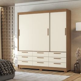 Guarda Roupa Casal 194,40 3 Portas de Correr 9 Gavetas Dante Estilo MM | Jatoba/Areia (S/V)