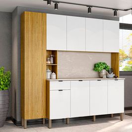 Cozinha Compacta Pulse Com Tampo 9 Portas 1 Gavetas Kits Paraná | Freijo/Artico/Freijo Riscatto (S/V)