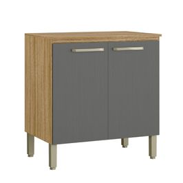Balcão Kit's Paraná Ametista 2 Portas Com Tampo 80cm | Freijo/Gris (S/V)