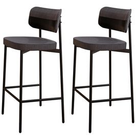 Kit 02 Banquetas Alta Bar Cozinha Sala De Jantar Aço Preto Kaira C01 Linho Preto Courino Preto - Lyam Decor