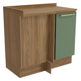 Balcão canto reto com tampo 1 porta Botanic Kappesberg | Nogueira Fosco/Verde Oliva (S/V)
