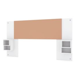 Cabeceira Extensível Solteiro Casal com 2 Mesas Lateral Japão V02 Branco/Camarim - Mpozenato