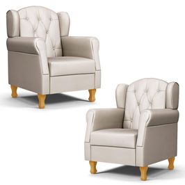 Kit 02 Poltronas de Amamentação Pés Madeira Lucy P04 Sintético Bege - Mpozenato