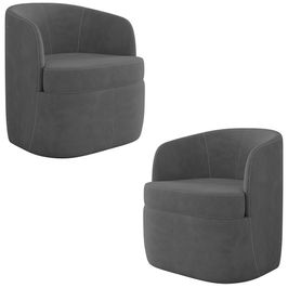 Kit 2 Poltronas Giratória Decorativa para Sala Dandara K04 Veludo Cinza Escuro - Mpozenato