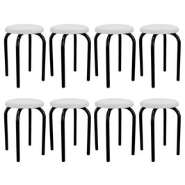 Kit 8 Banquetas Baixas Empilháveis em Aço Maviê Sintético Branco/Preto - Mpozenato