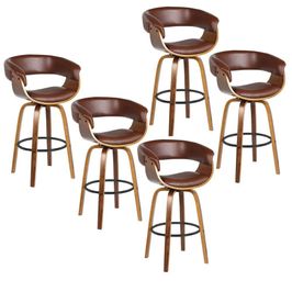 Kit 5 Banquetas Giratória Alta com Encosto Base Madeira Ravi R02 Sintético Marrom - Mpozenato