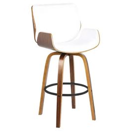 Banqueta Alta Giratória com Encosto Base Madeira Argo R02 Sintético Branco - Mpozenato