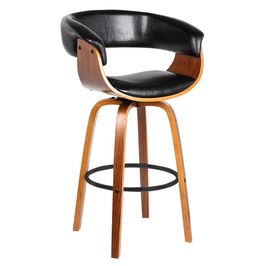 Banqueta Giratória Alta com Encosto Base Madeira Ravi R02 Sintético Preto - Mpozenato