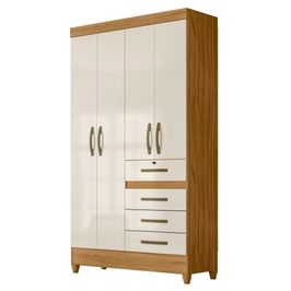 Guarda Roupa Solteiro 4 Portas 4 Gavetas 110cm Cabral M07 Freijó/Off White - Mpozenato