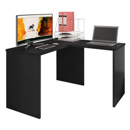 Mesa Home Office Notebook em L Gávea Preto Trama - Móveis Leão