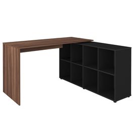 Mesa Escrivaninha em L 140x130cm 8 Nichos Eron A06 Ipê/Preto - Mpozenato