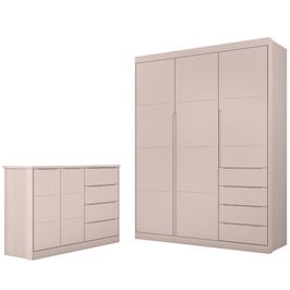Jogo de Quarto Infantil Guarda Roupa e Cômoda Pérola Rose - Phoenix