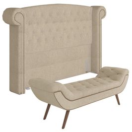 Cabeceira Cama Box Casal 140cm Provença e Recamier Veneto P02 Bouclé Bege - Mpozenato