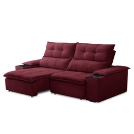 Sofá Retrátil 3 Lugares com Porta Copo 210cm Malta F05 Veludo Vinho - Mpozenato