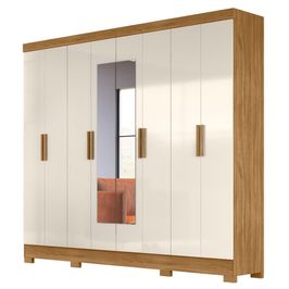 Guarda Roupa Casal com Espelho 8 Portas 236cm Ágata M07 Freijó/Off White - Mpozenato