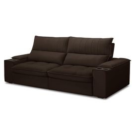 Sofá Retrátil 3 Lugares com Porta Copo 250cm Andes F05 Veludo Marrom Escuro - Mpozenato
